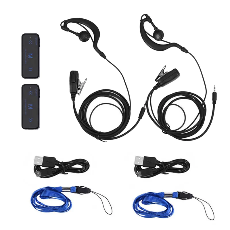 2Pcs Mini Walkie Talkie 400-470MHz 2-Way Radio 3W Transceiver Earpiece Headset Earmuff USB Powered