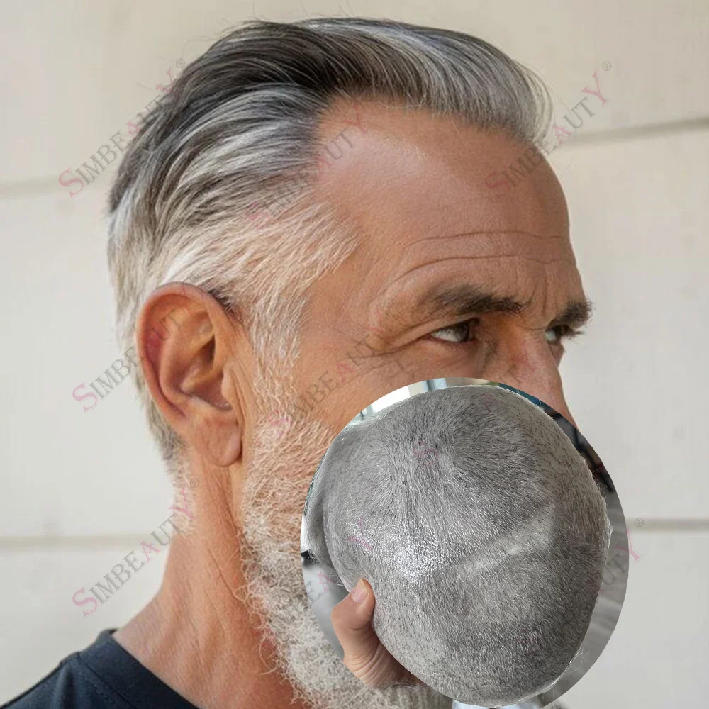 

0.02mm Super Thin Skin Base Human Hair Natural Hairline HD PU Vloop Black Brown Grey 100% Human Hair Invisible Men Toupee 80%Den