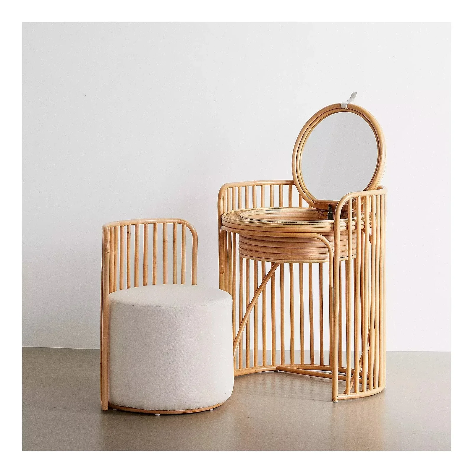 Gran cantidad, precio barato al por mayor, juego de tocador moderno de ratán, tocador de maquillaje, muebles de dormitorio