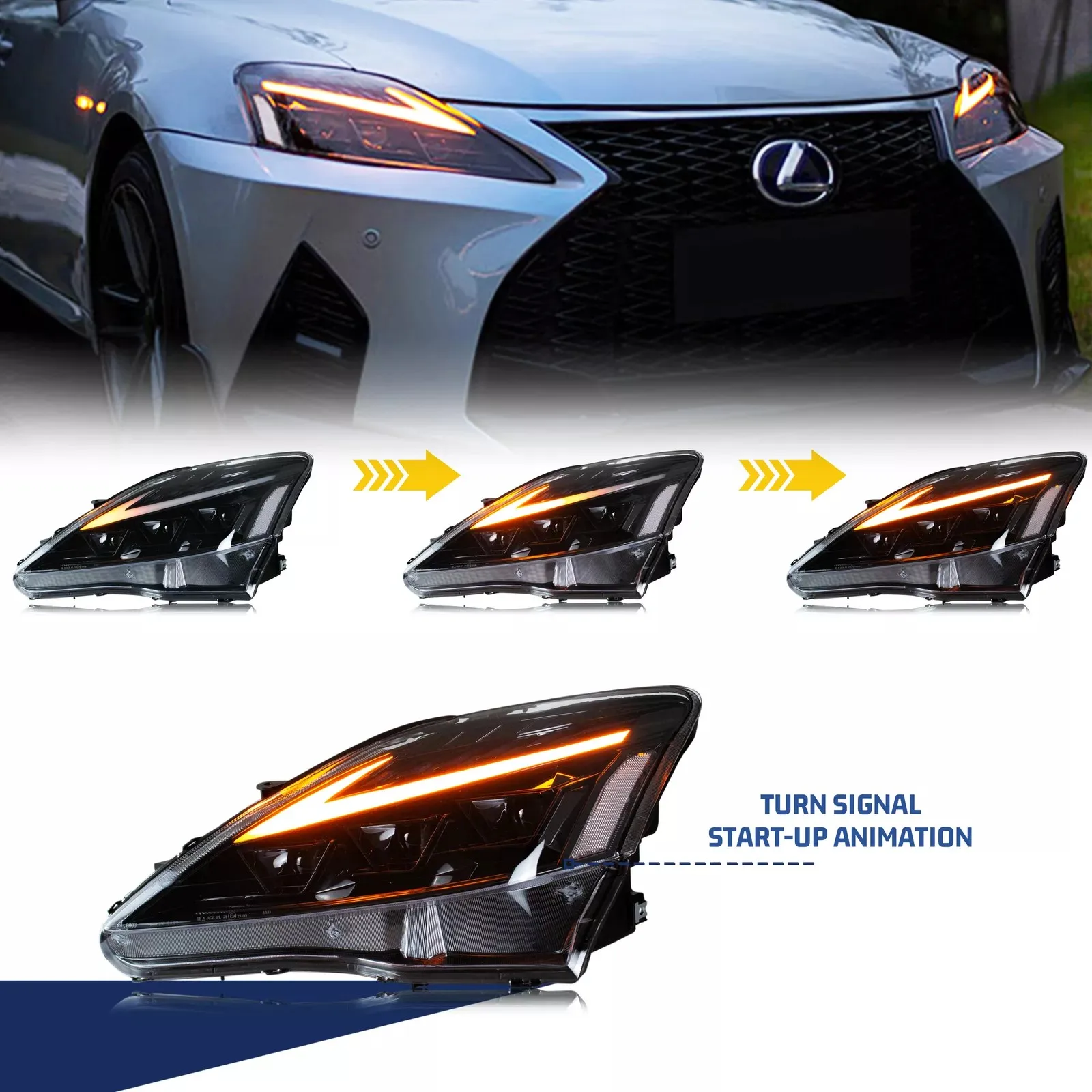 LED RGB Headlights for Lexus IS250 IS250C IS350 IS350C IS220d 2006-2012 ISF 2008-2014 Start UP Animation Sequential Indicator