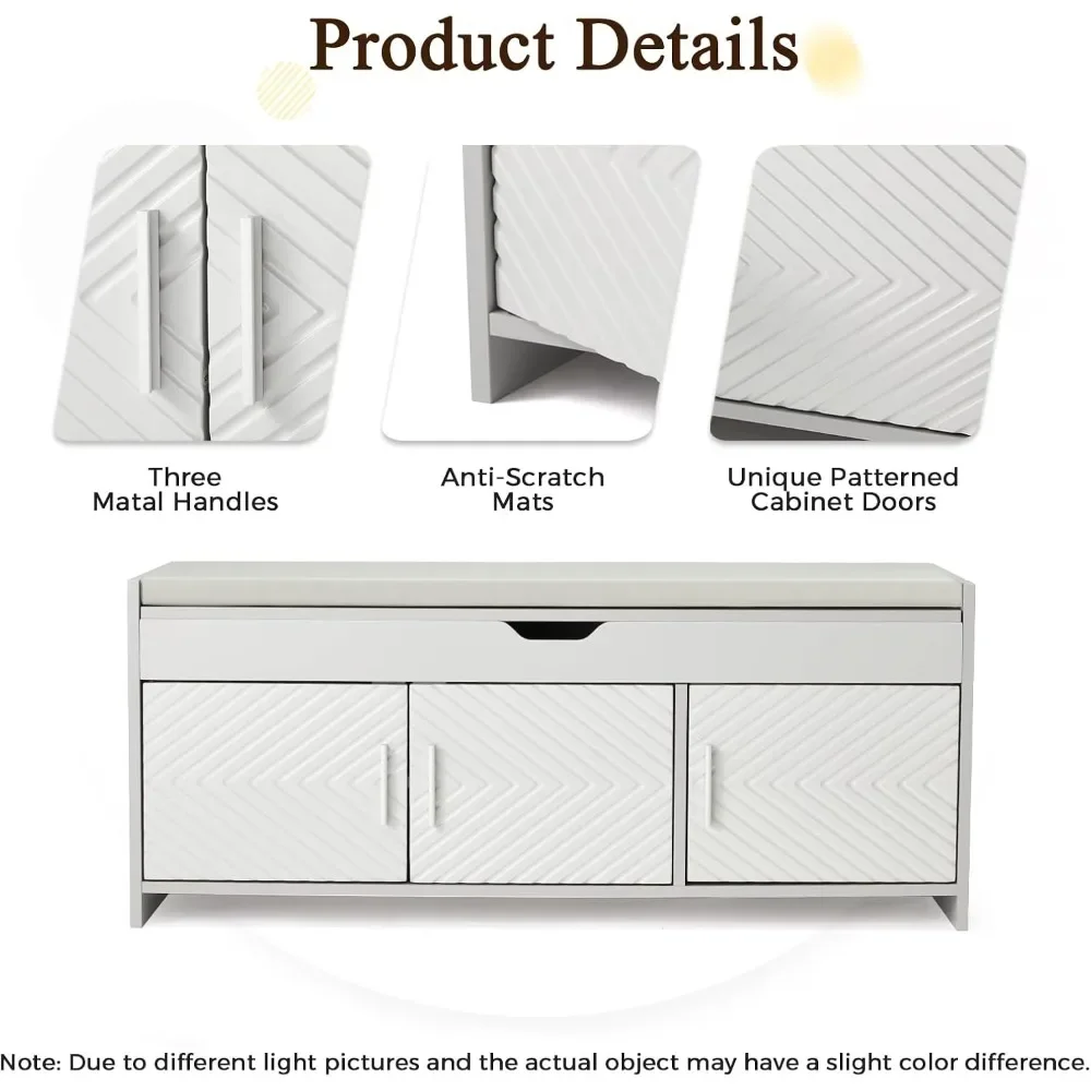 쿠션 처리된 나무 수납 벤치, 리프트 탑 신발장, 현관 벤치, 거실 장식용 조절 가능한 선반