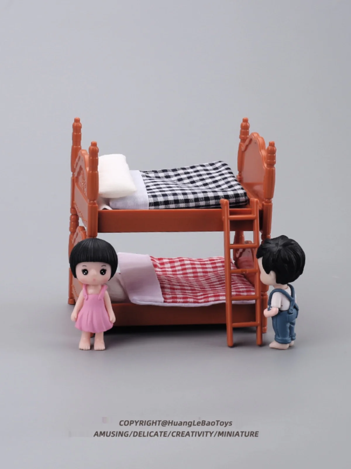 Mini miniature bunk bed, bedroom, upper and lower bunk beds, small furniture model decorations