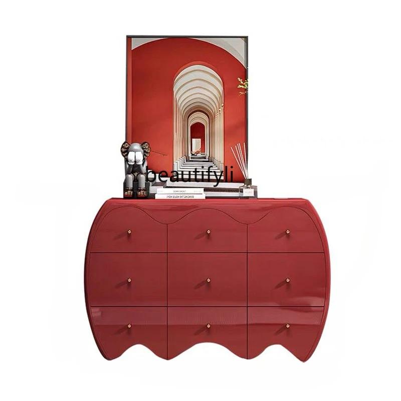 

Luxury Chest of Drawers Bedroom Storage Cabinet Modern Minimalist Living Room Entrance Cabinet Solid Wood Drawer Locker