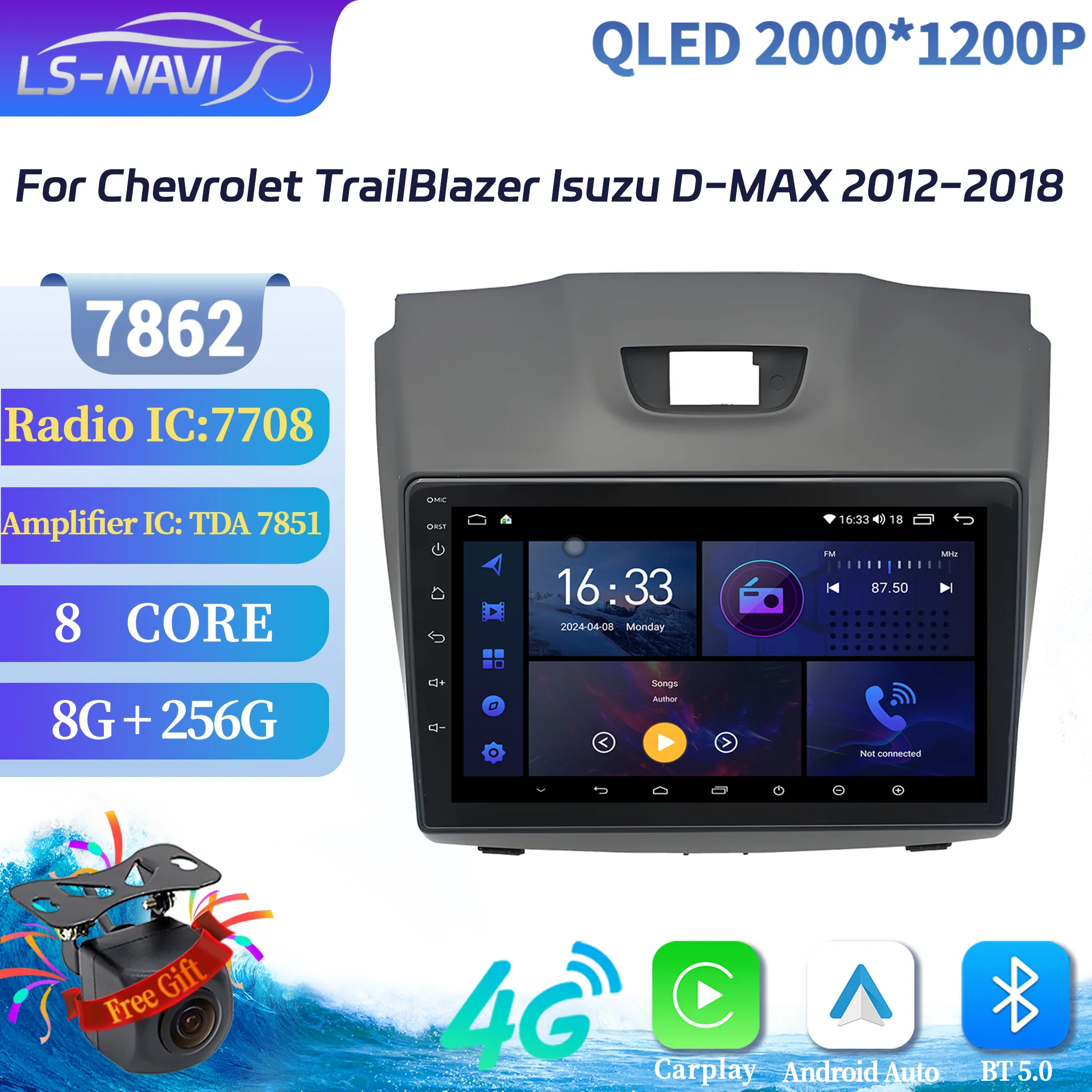 راديو سيارة أندرويد 14 لسيارة شيفروليه تريل بليزر ايسوزو D-MAX 2012-2018 الوسائط المتعددة اللاسلكية Carplay الملاحة 7862 2K QLED شاشة