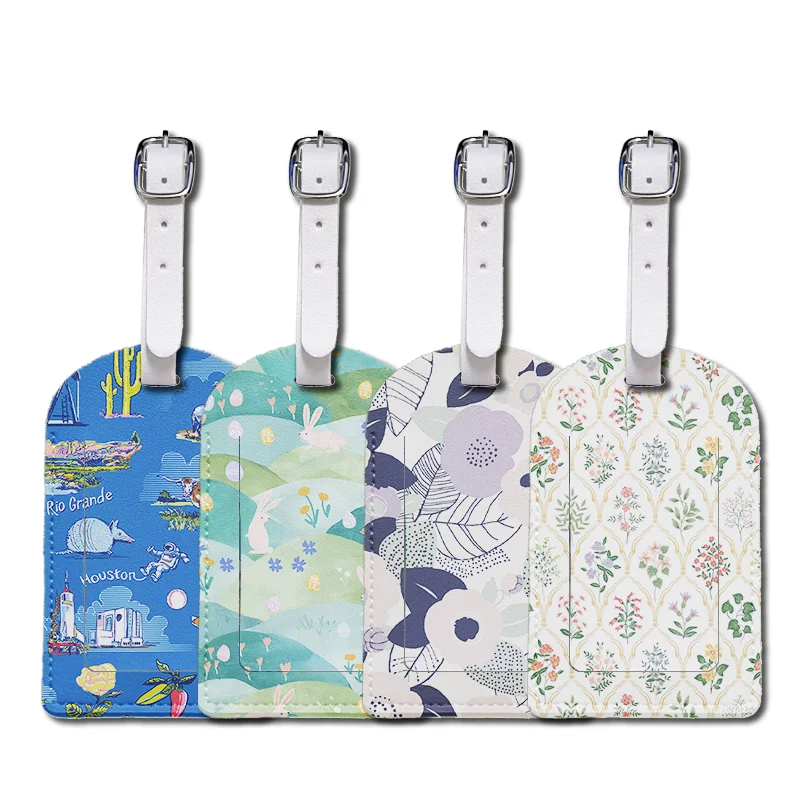 Luggage Tags with Privacy Cover PU Leather Cruise Ship Waterproof Tag Flowers Unique Suitcase Tags for Men Kids Women