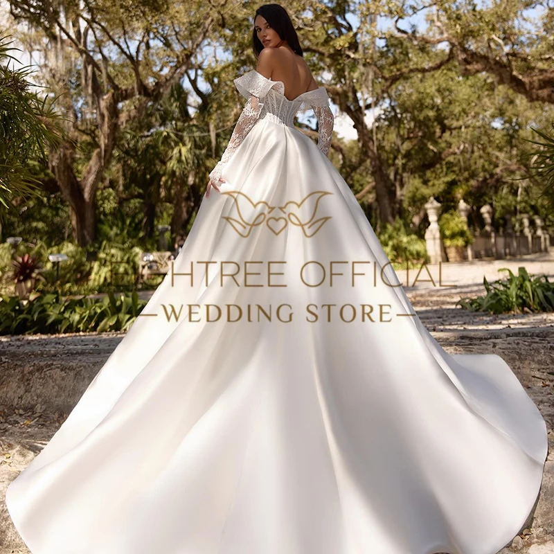 Eightree Elegante A-Linie Brautkleider, weiß, schulterfrei, lange Ärmel, Brautkleid 2026, Hochzeit, Ball, Abendkleid, individuell gestaltet
