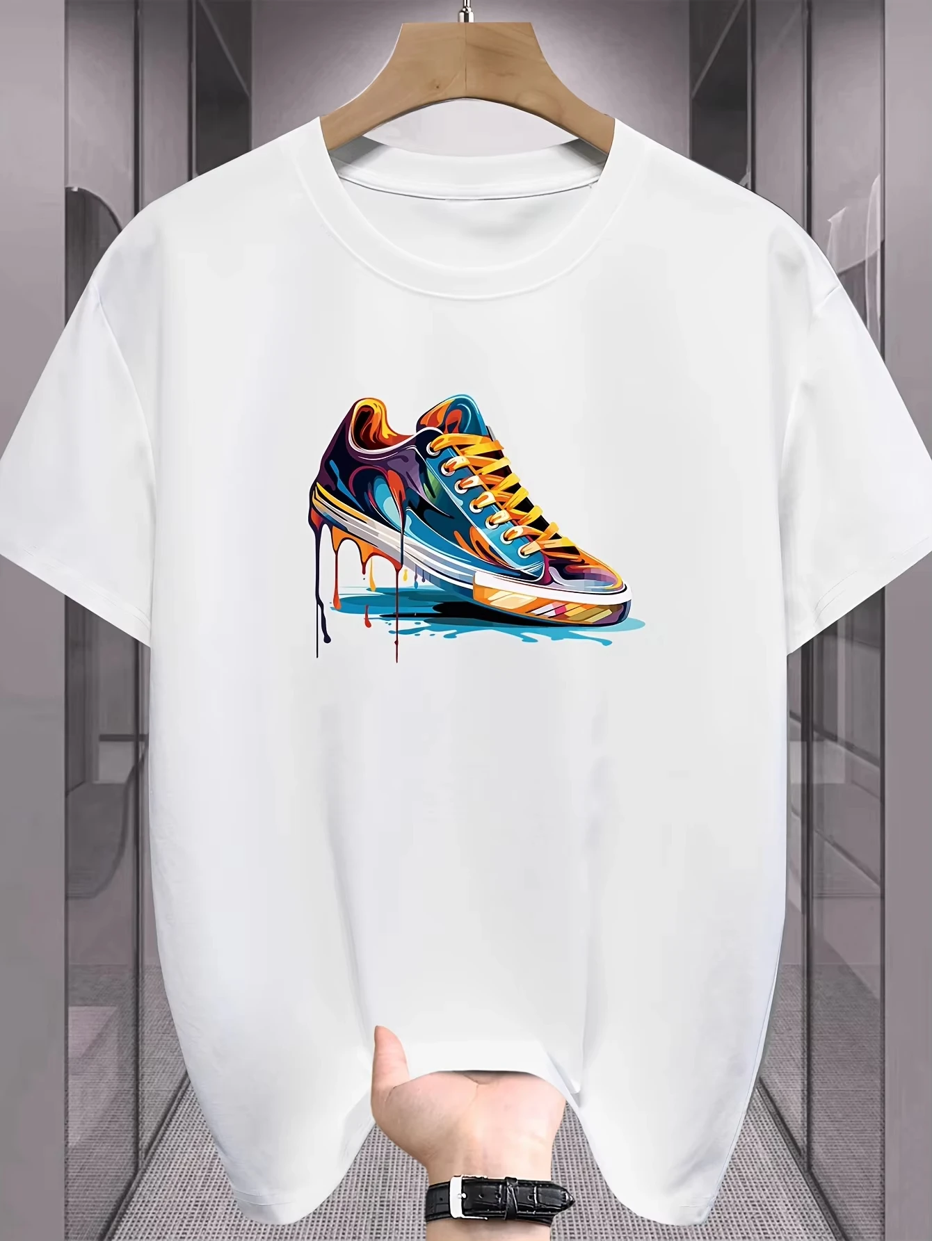 Camiseta de Verano para Hombre, 100% Algodón, Corte Holgado, Cuello Redondo, Manga Corta, con Estampado