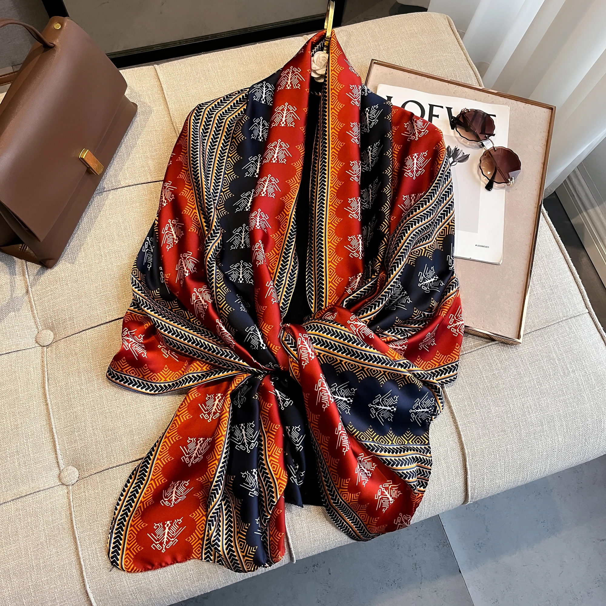 2024 180*90cm Luxury Brand Women Scarf Summer Silk Shawl Lady Wrap Soft Female Beach Stole Bandanna foulard muffler