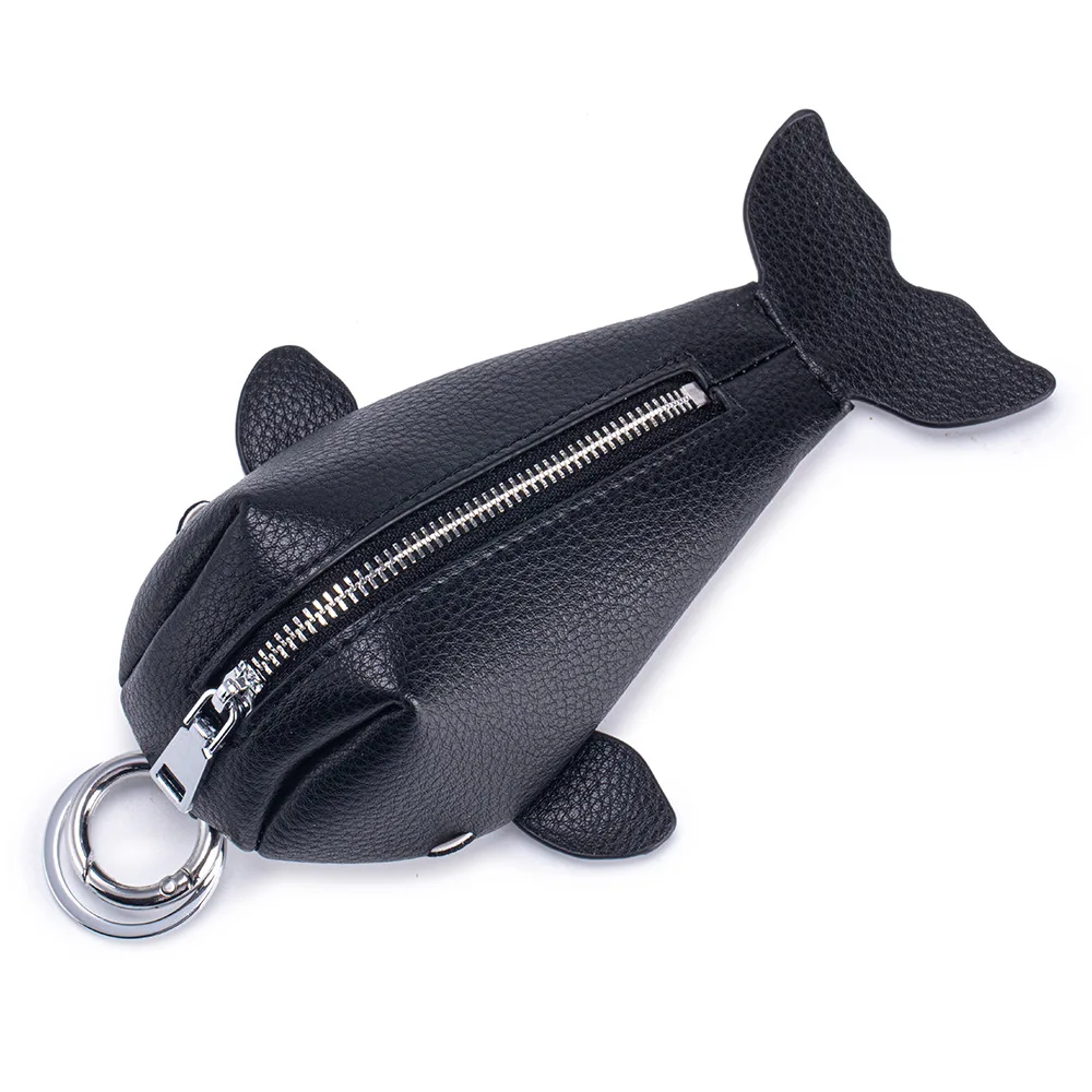 Whale Coin Purse Keychain Cute Change Purse with Zipper Close Keychain Leather Coin Pouches for Hooking Onto Backpacks
