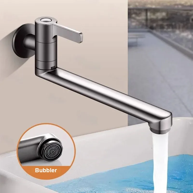 Wall-mounted Faucet Mop Pool Tap Single Hole Faucet Brass 360º Free Spin Single Cold Faucet Kitchen Sink Faucet