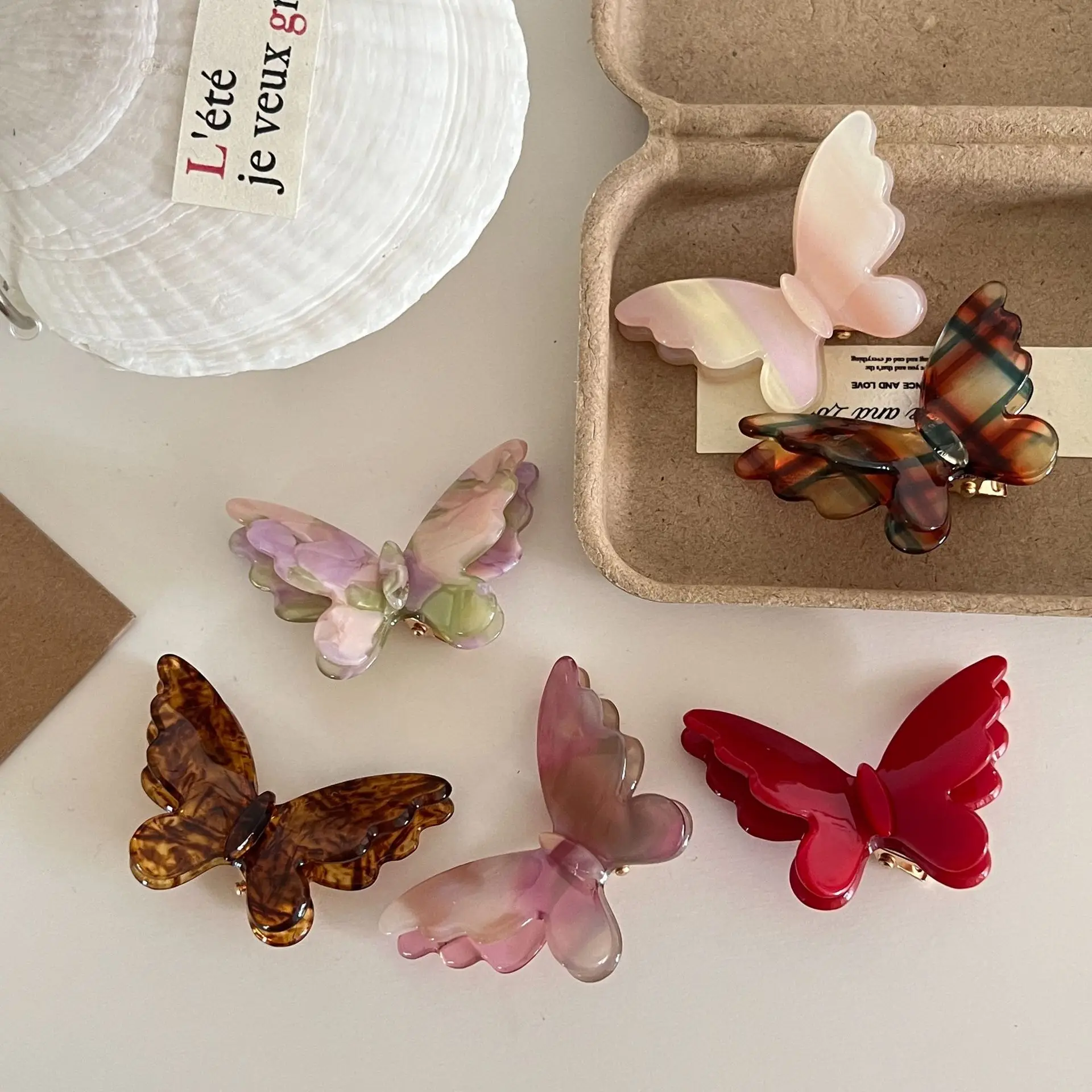 Nuevas pinzas para el cabello de acetato de mariposa colorida pequeña de 5,5 CM, horquilla dulce y elegante INS, pinza para el cabello de cangrejo, accesorios para el cabello para mujeres y niñas