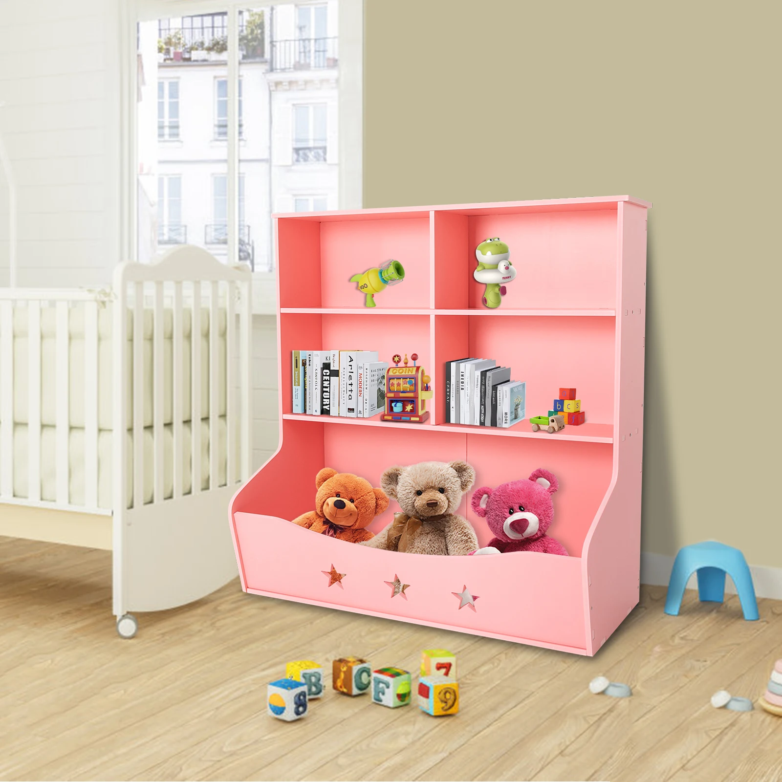 Baby Nursery Things - Kinder-Aufbewahrungsregal 3-stöckiges Bücherregal 79*36,5*82,5cm Heimorganisation Spielzeugregal