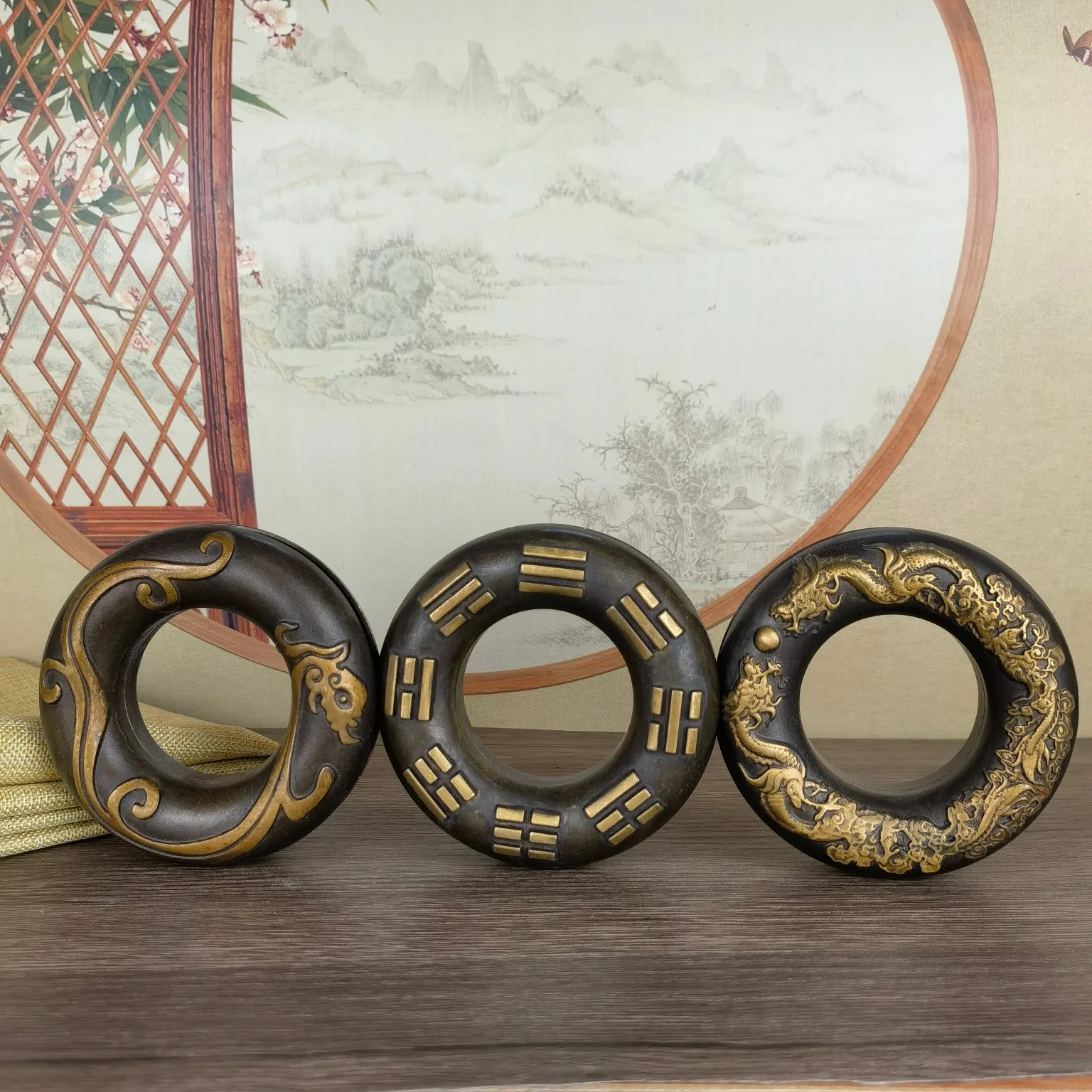 Old Tibetan Large Brass Hand Shaking Tiger Bell Folk Doctor Eight Trigrams Brass Medicine Bell Copper Hanging Sculpture
