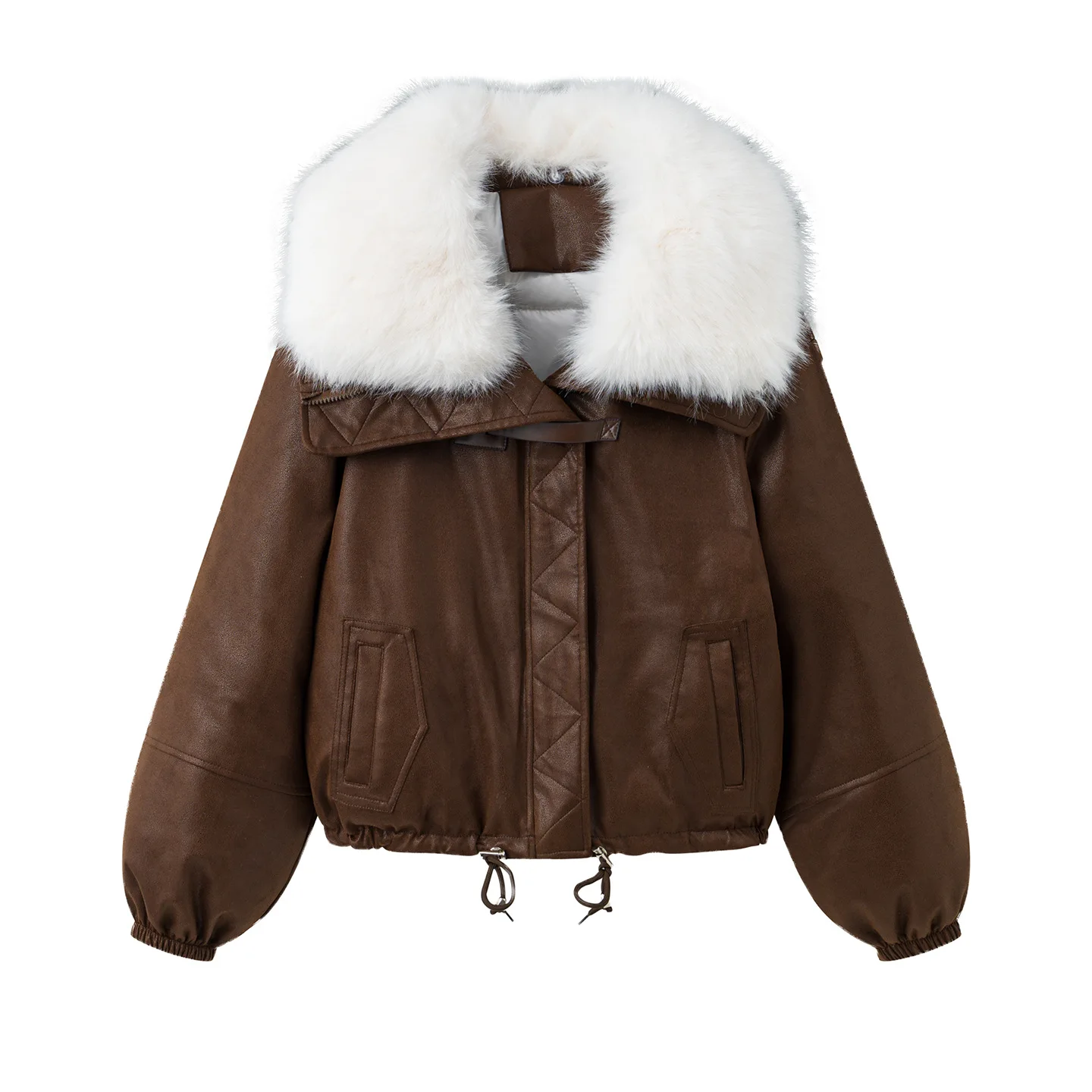 Short Women Parkas Coats Oversize Jackets Solid Big Fur Collar Zipper Drawstring Hem Loose Fit Thick Casual 2025 Autumn Winter