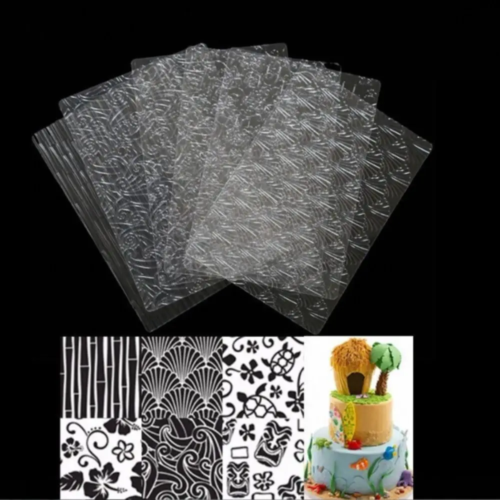 6Pcs Art Floral Fondant Cake Texture Mold Durable Sugar Crafts Sheet Mat Plastic Chocolate Foundat Mold Cake Embossed Molds