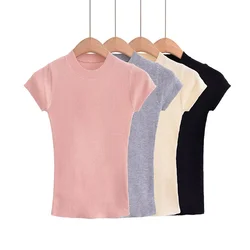 Taop&Za 2024 Summer New Product Women's Fashion Casual Slim Fit Wool Round Neck Knitted Shoulder Short Sleeve T-shirt