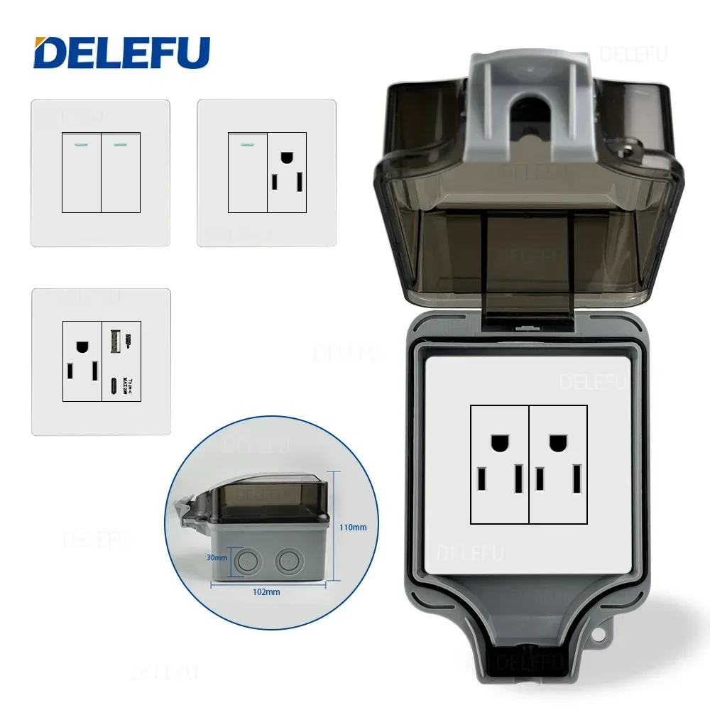 DELEFU Waterproof Box American Standard Model 86 10A 20A Switch Socket White