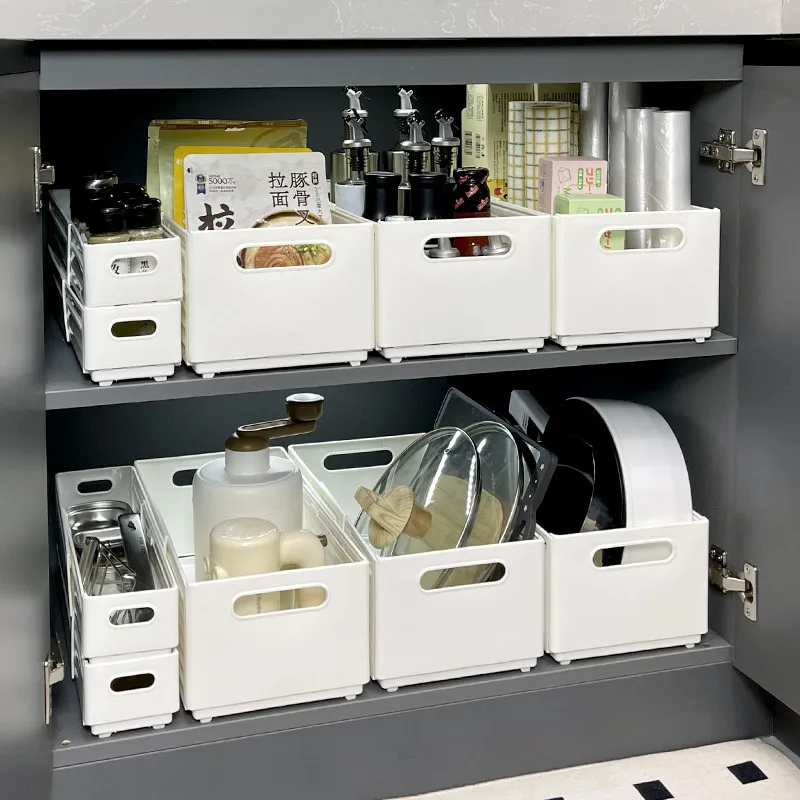 Drawer Style Retractable Desktop Snack And Miscellaneous Kitchen Organizer Box Stacked Design Cabinet Storage Bins