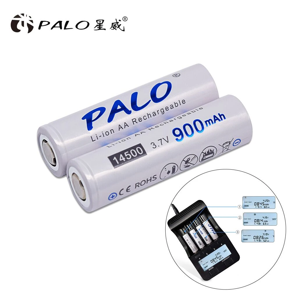 PALO 2-16pcs 14500 900mAh 3.7V Li-ion Rechargeable Batteries AA Battery Lithium Cell for Led Flashlight Headlamps Torch Mouse