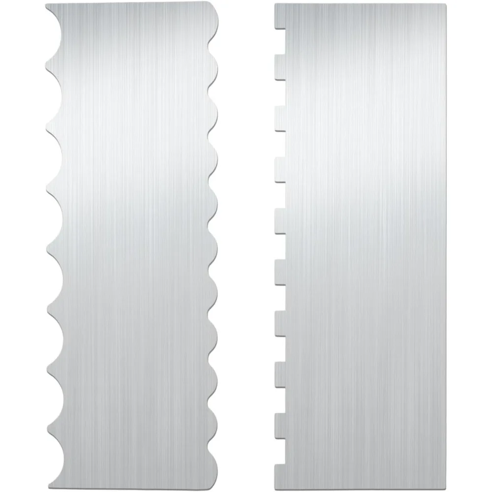 

2pcs Stainless Steel Cake Bench Scraper Spatula Kit, 8.7in Stripe Edge Comb Smoother Decorating Metal Tools for Kitchen Baking