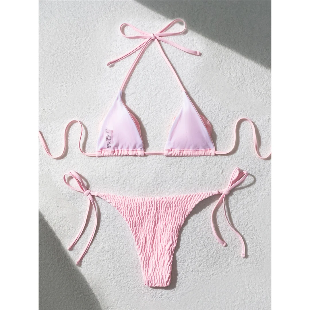 Damen-Bademode, 3D-Blumen, Neckholder, geraffte Träger, Bikini mit Schnürung, zweiteiliger Bikini-Set, Badeanzug, Badebekleidung, Schwimmkleidung V6135 – Detail 10