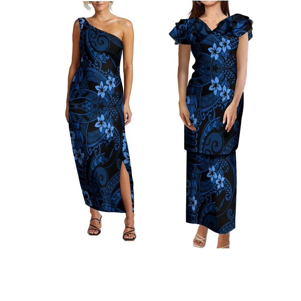 Verão de manga curta polinésia casal festa moda conjunto feminino vestido retro masculino casual gola alta camisa