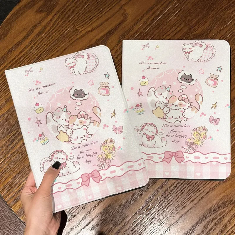 Sweet Dream Kitten Pink Girl Heart Cartoon Cute For iPad Case iPad 11 7 Pro 10 6 8 Air 5 4 Mini Kawaii Book Style Tri Fold Cover