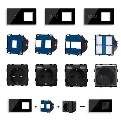 Wall Light Switches Glass Panel Parts Black Touch Switches Function Parts EU Sockets Power Outlet Parts Random Combinations