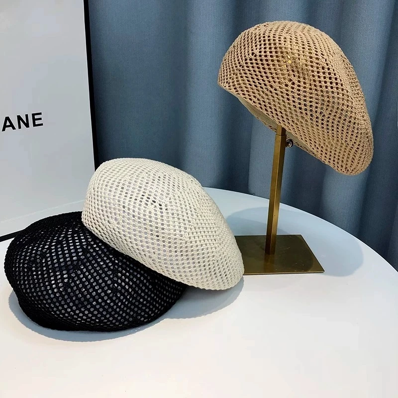 Japanischer Aushöhl-Baskenmütze im japanischen Stil, neues Herbstmodell, elegante und vielseitige, atmungsaktive Künstlermütze für Damen, Frühling und Herbst