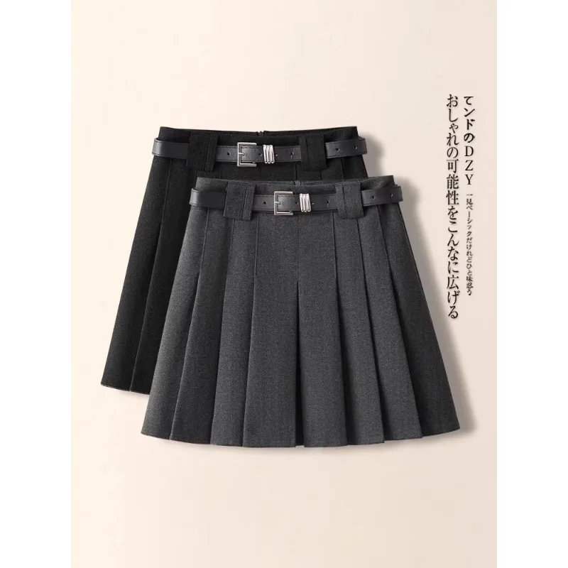 

Gray Woolen Pleated Skirt Women's Winter Elegant Short Skirt Slim Fit Stylish A-line Skirt