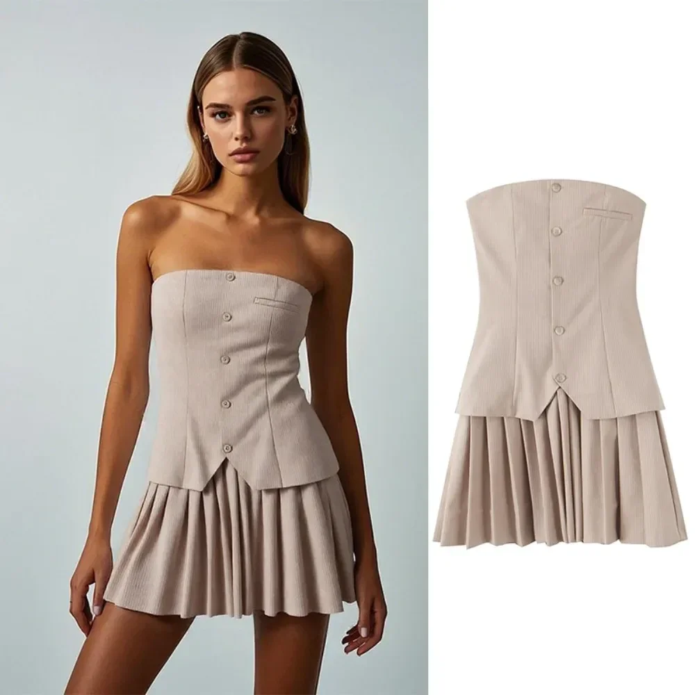 

Spring Summer 2025 Bandau Dress Pleated & Patchwork Hem Slimming Versatile Day to Dinner Outfit Breathable Linen Essential