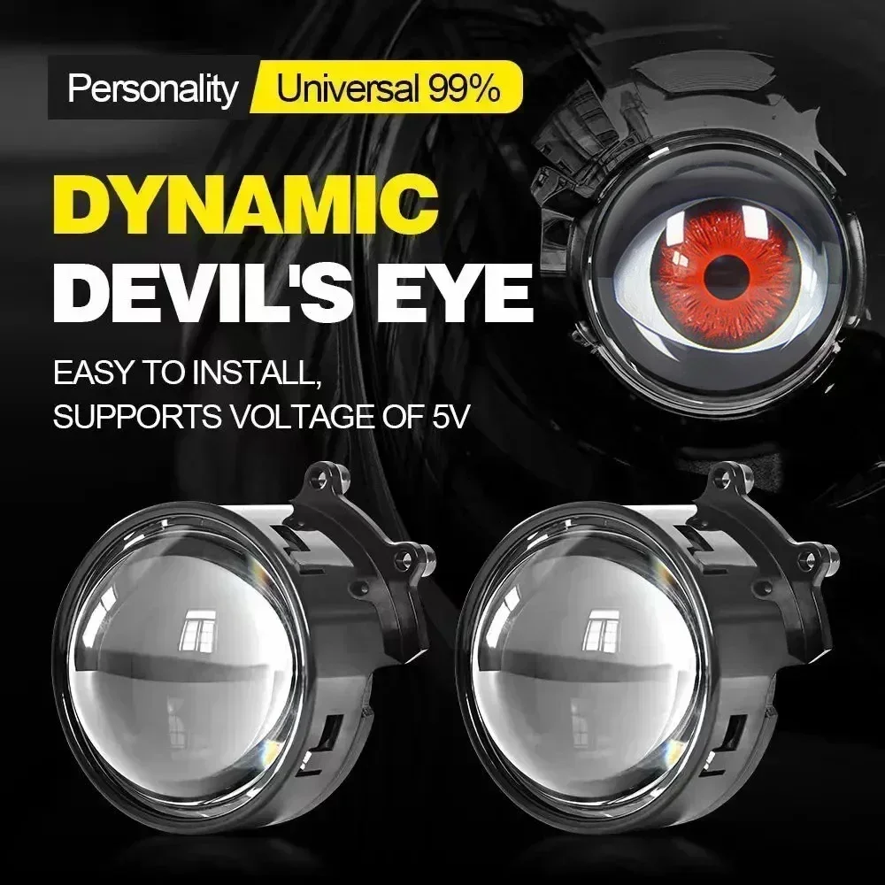 Dynamic 3 Inch Devil Eyes Lens Lights For 12v Car Demon Eye Red Eye Retrofit Kits Headlight Assembly Auto Accessories