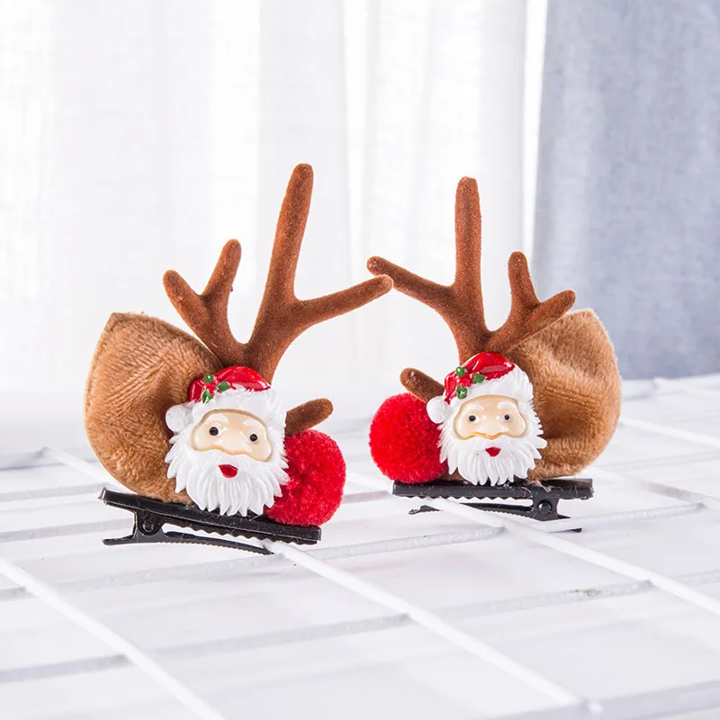 2Pcs/Pair Christmas Antler Hairpin Clip Hccessories Children Cute Clip Net Red Cartoon Elk Hair Card On The Gift Wholesale