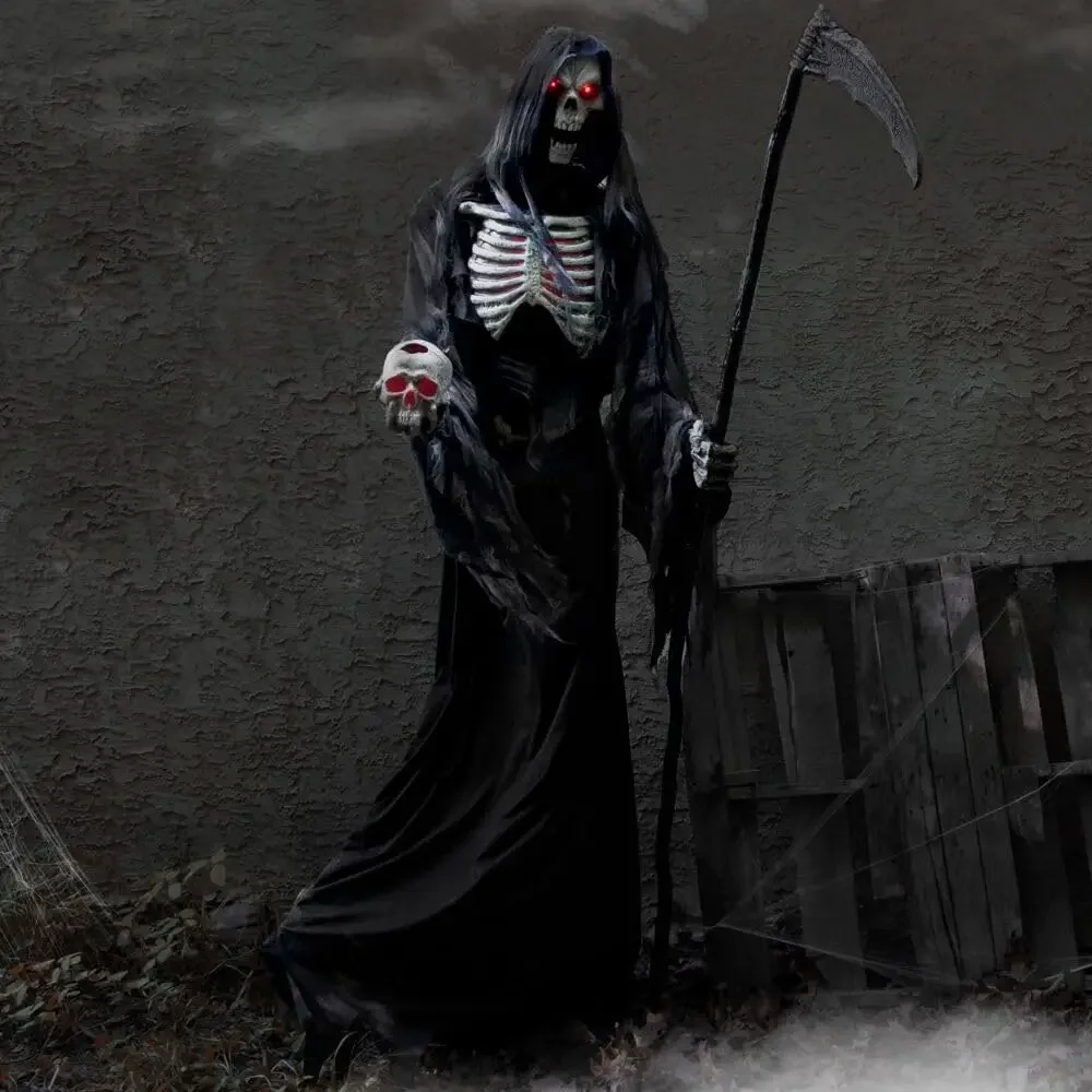 7-Ft. Tall Rotting Reaper, Motion-Activated and Talking Halloween Animatronic for Indoor