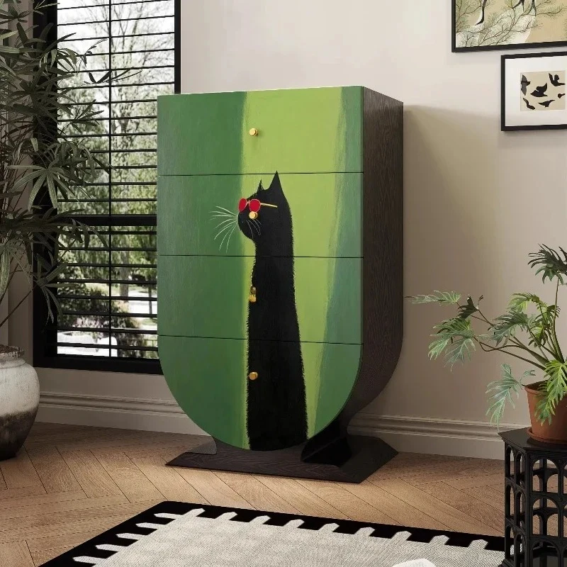 Solid wood retro dining side entrance cabinet, living room, bed and breakfast, bedroom integrated storage locker