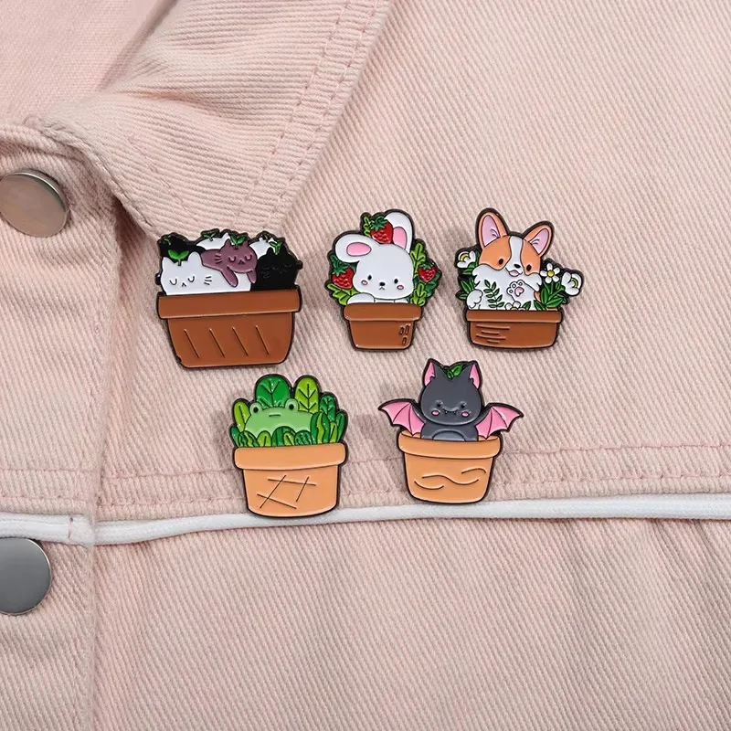 Cartoon Cat Series Enamel Pin Fun Animal Potted Plants Metal Brooch Creative Lapel Badge Hat Deco Jewelry Gift Custom Wholesale - view 5