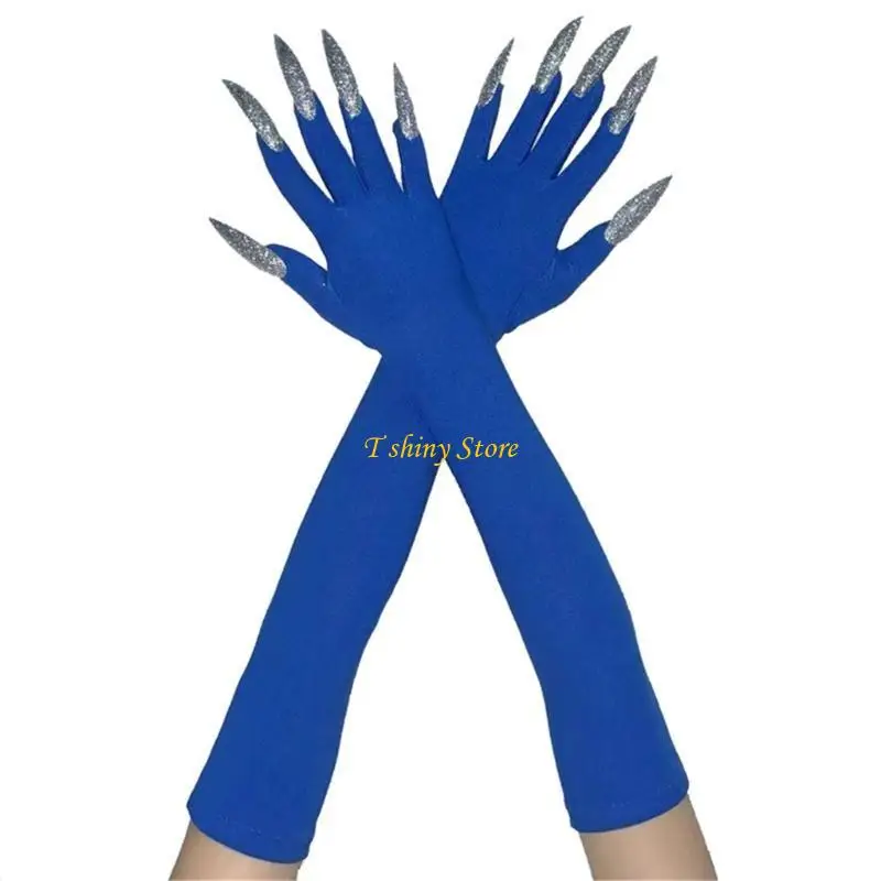 N58F 1pair Circuses Long Fingered Gloves Amusing Vampires Gloves Sparkly Long Nails