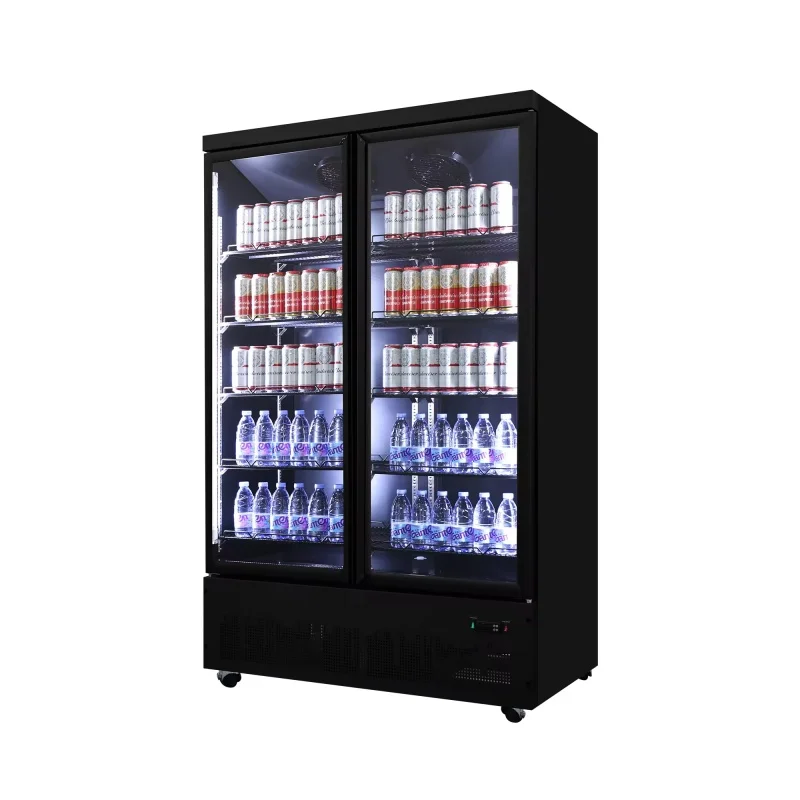 باب زجاجي تستقيم الفريزر من الدرجة التجارية مع التحكم الرقمي في درجة الحرارة لعرض المواد الغذائية المجمدة في المتاجر المريحة