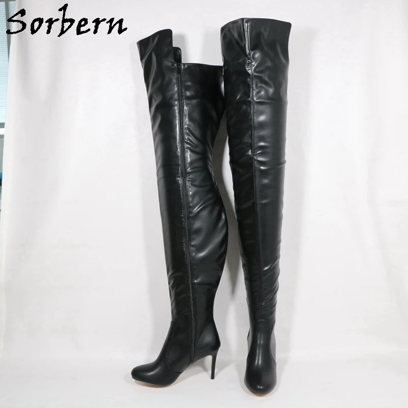 Sorbern Custom Wide Legs Crotch Thigh Boot For Women 10 Locks Straps Round Toe High Heel Stilettos Fetish Boot
