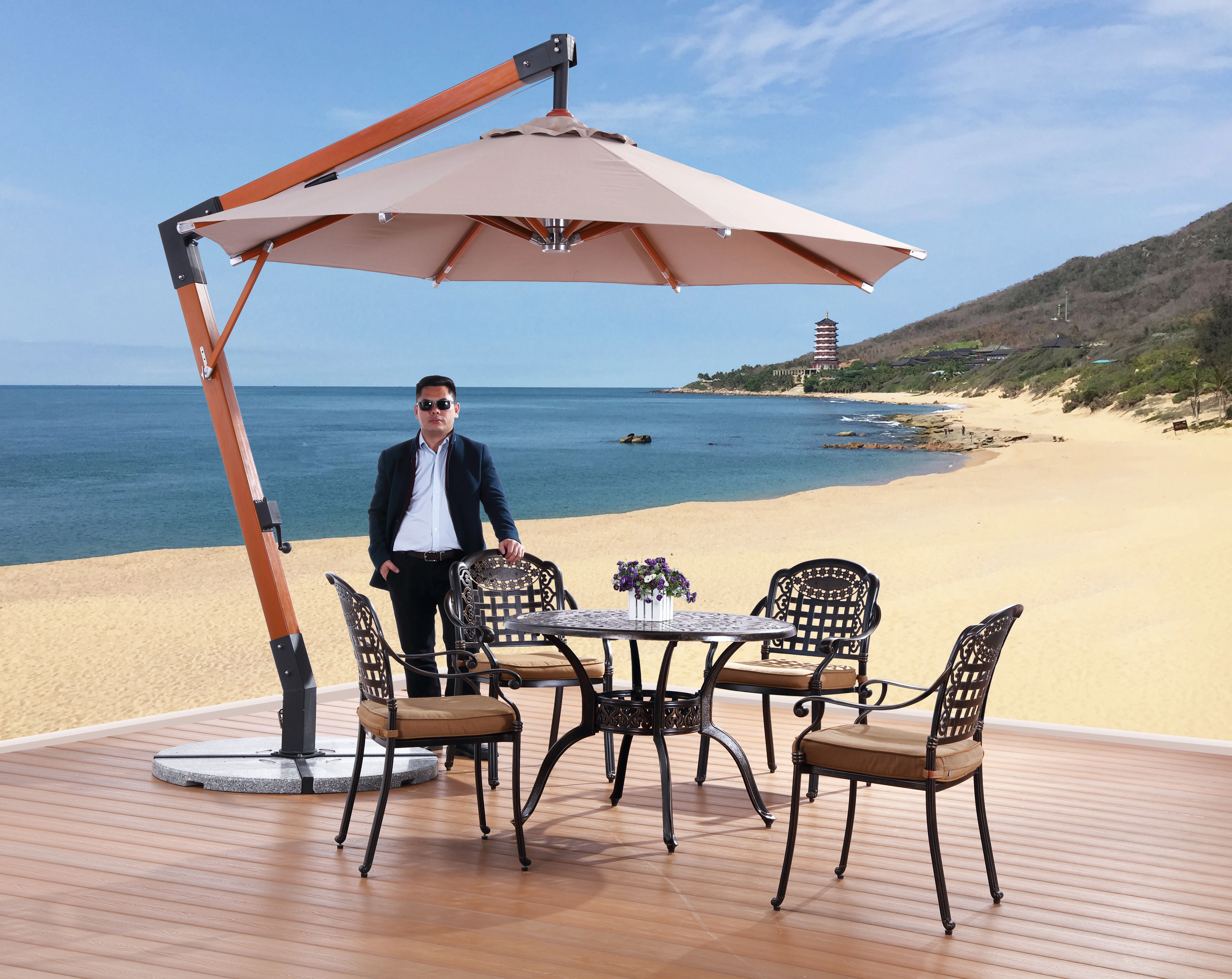 ATV&UTVGarden Wooden Hanging Umbrella Parasol