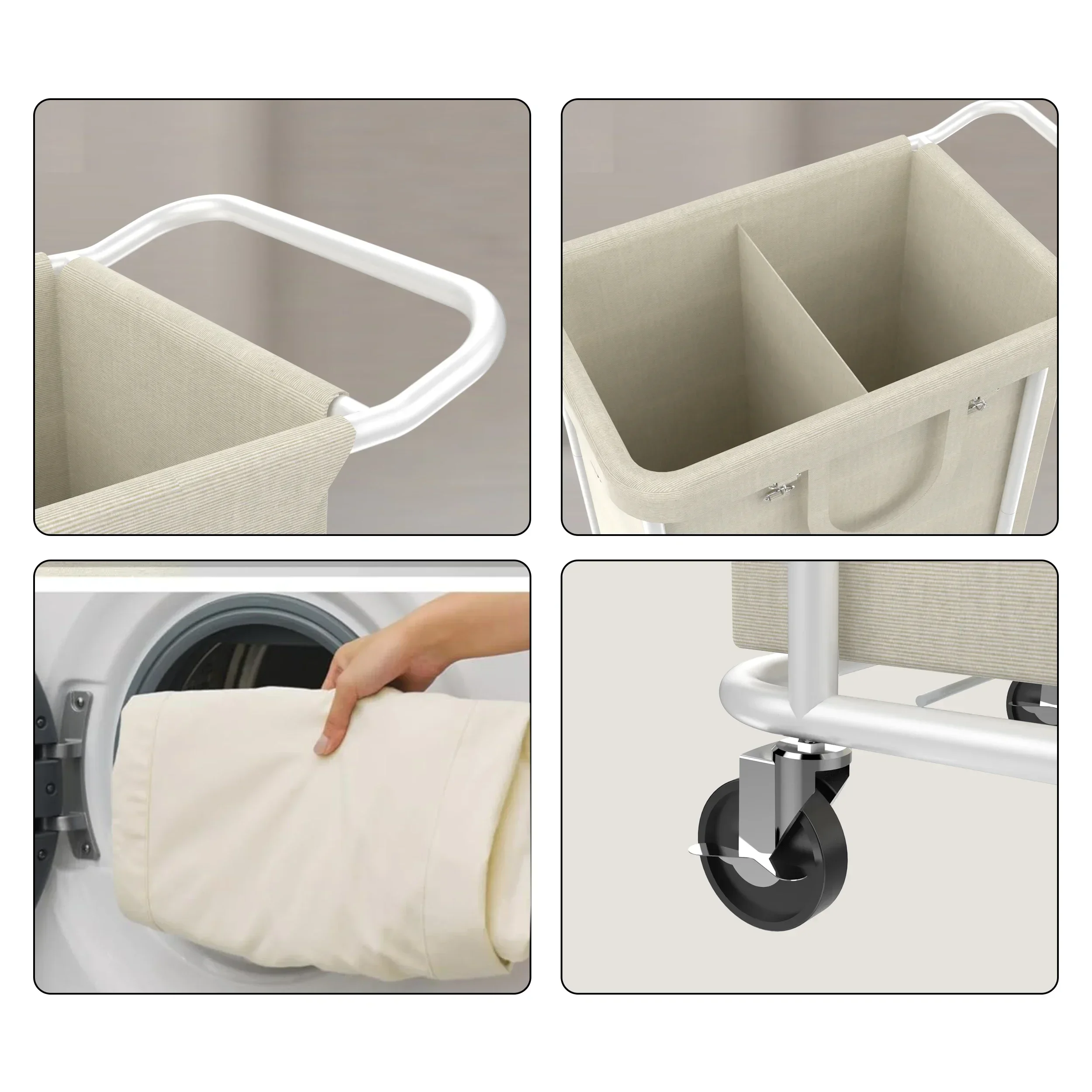 140L zware rollende waswagen 2 manden wassorteerder handvat wasmand organizer met stalen frame en afneembare tas