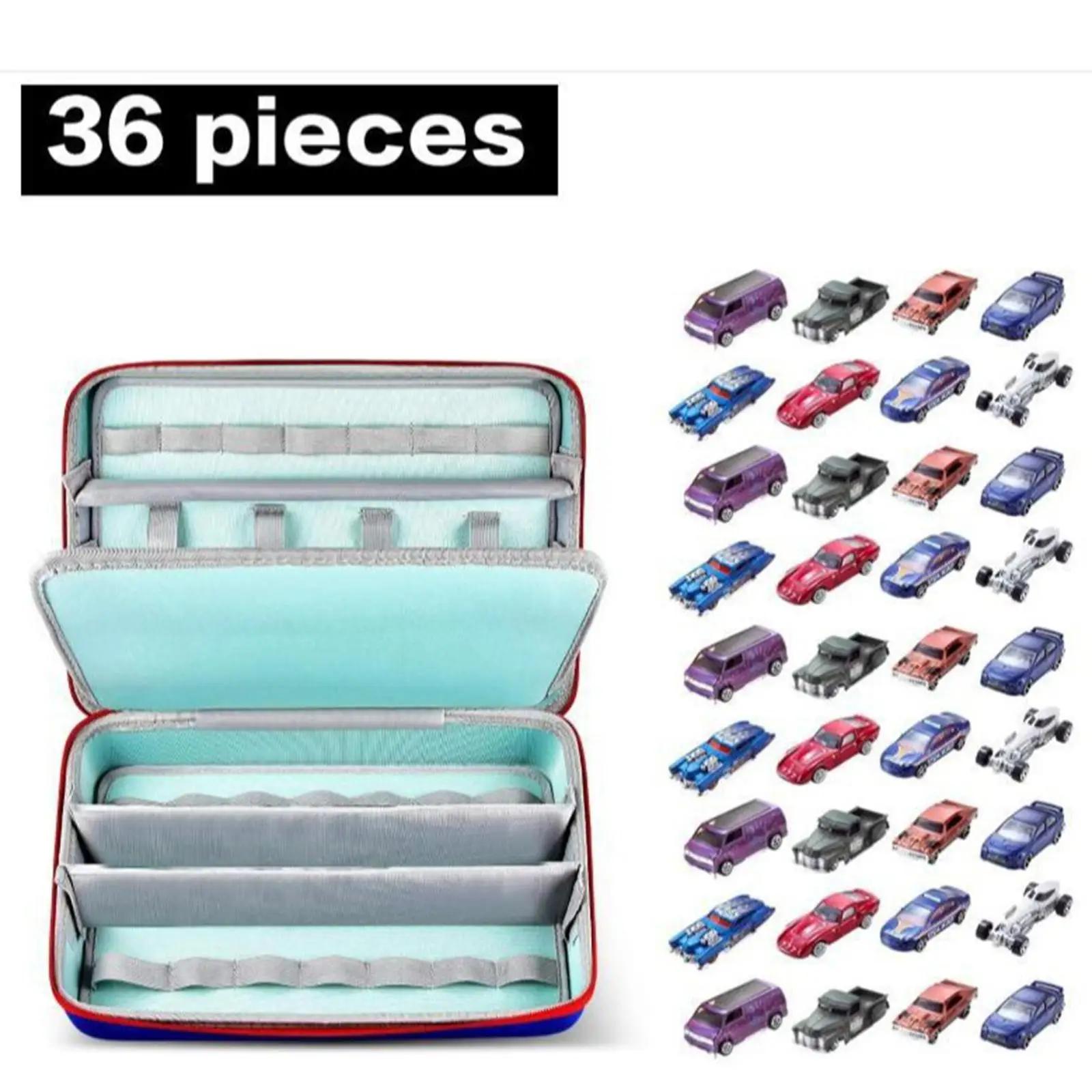 Toy Car Organizer Case Storage Tote for Miniature Diecast Cars 36 Slots Portable Travel Bag with Handle for Boys Adults