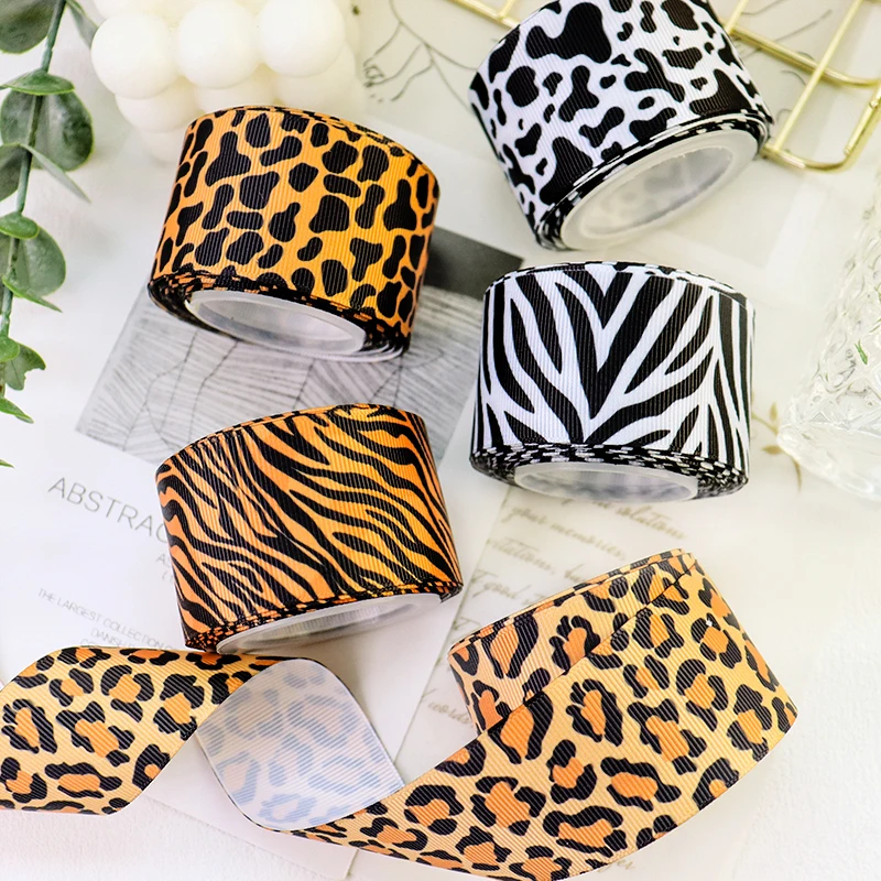 1-1/2\'\' 38mm Leopard Zebra Milk Cow Animal Printed Grosgrain Ribbon For DIY Hairbows Sewing Accessories Craft Supplies