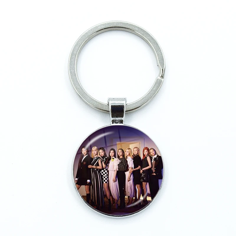 TWICE Music Band Members Photo Keychain & Keyrings Album Round Shape Glass Cabochon Charms Key Pendant Gift