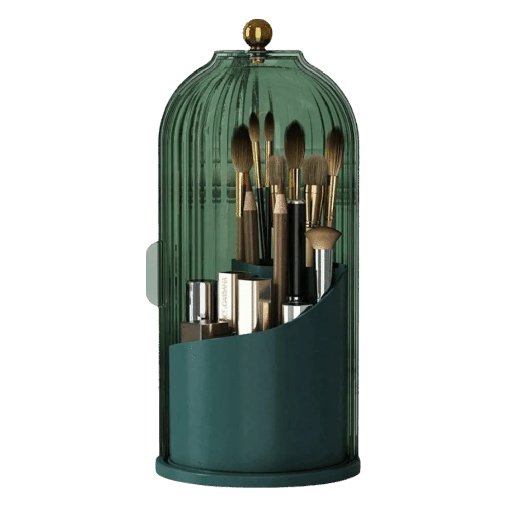 360° Rotating Makeup Brush Holder With Lid Dustproof Large Capacity Luxury Cosmetic Organizer Transparent Lipstick Container