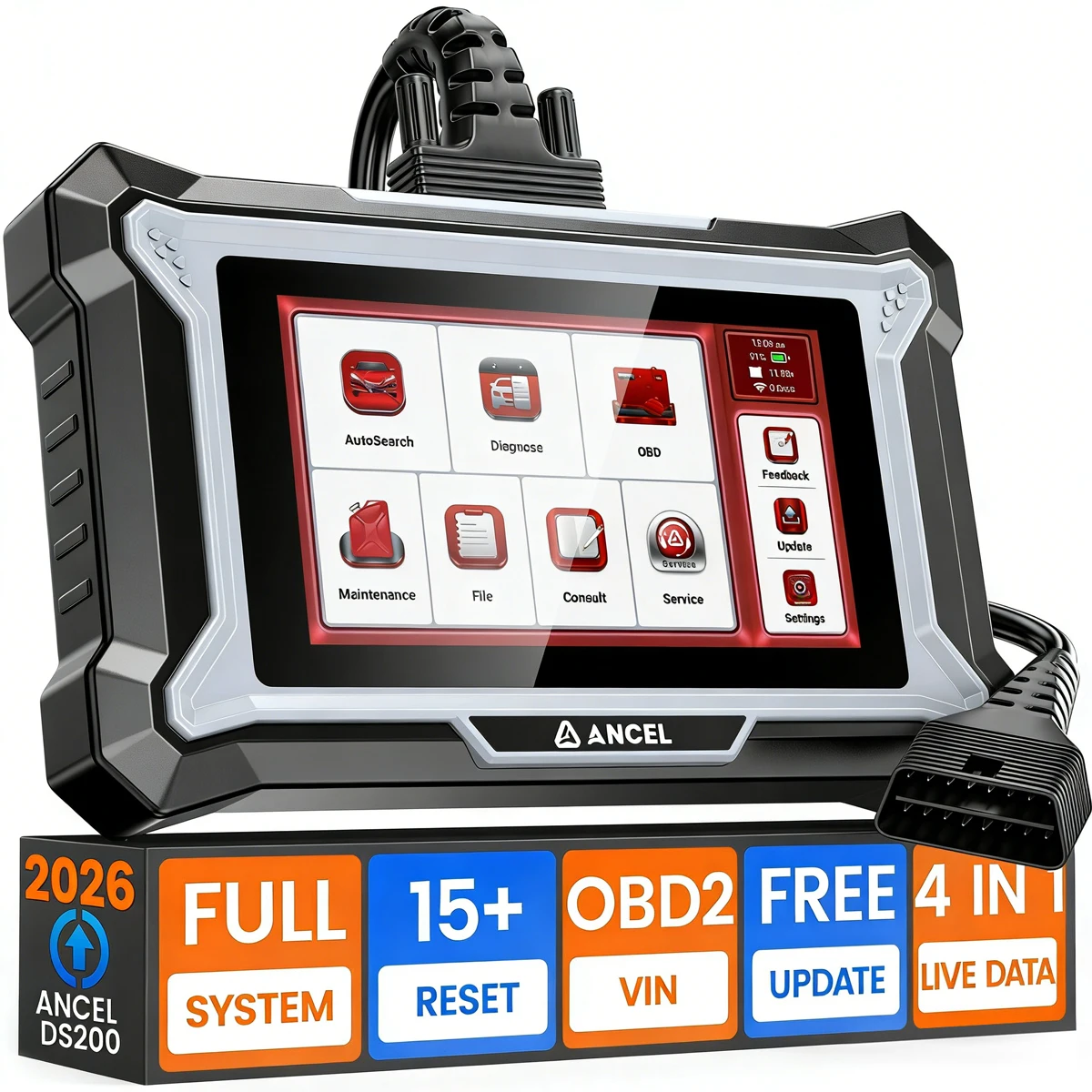 

ANCEL DS200 Automotive OBD2 Scanner Lifetime Free Update All System Diagnostic Scan Tool OBD2 Code Reader Auto VIN 15 Resets FCA