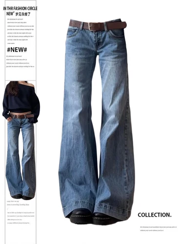 Otoño Invierno mujeres Vintage dinero viejo holgado Flare Jean japonés Y2K ropa de calle pantalones vaqueros Grunge Bell-Bottom High Street coreano