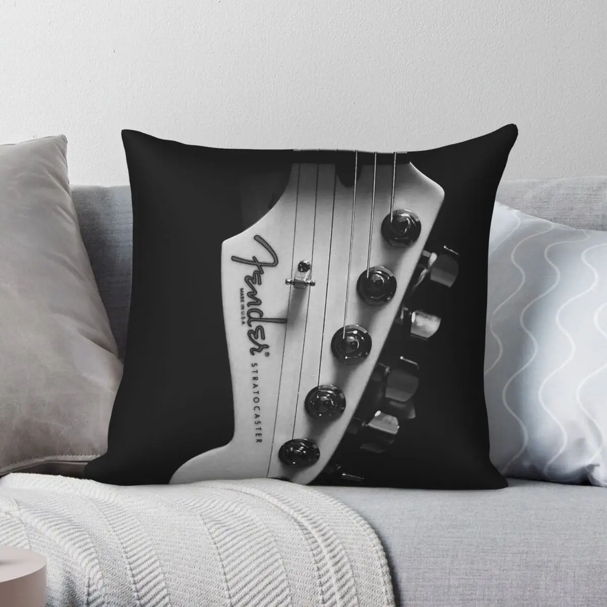 Funda de almohada Fender Stratocaster, funda de almohada decorativa con cremallera y estampado de terciopelo y lino de poliéster, funda de cojín para coche