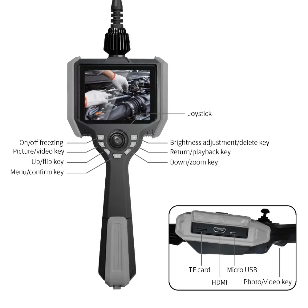 Cámara endoscópica portátil VSNDT WS-G6010, cámara endoscópica industrial con pantalla LCD de 5 pulgadas, boroscopio de vídeo de 6mm 720P