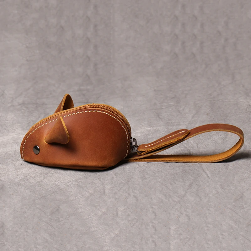 جلد طبيعي محفظة نسائية للعملات المعدنية الإبداعية لطيف ماوس حقيبة التخزين الاتجاه سستة جيب الرجال النساء المحمولة محافظ حقائب مفاتيح الأطفال #4